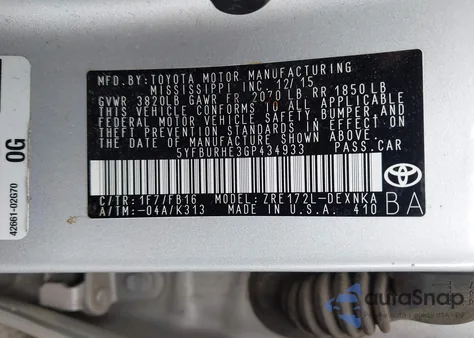 2016 Toyota Corolla Le z USA, uszkodzony, nr VIN 5YFBURHE3GP434933